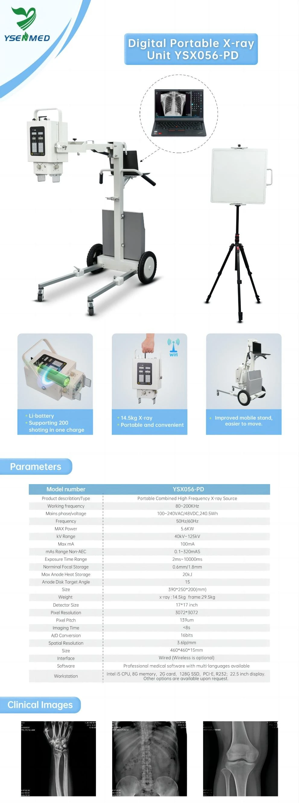 Ysx056-Pd 5.6kw Digital Portable X-ray Machine